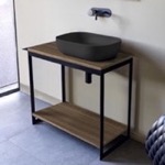 Scarabeo 1804-49-SOL4-89 Console Sink Vanity With Matte Black Vessel Sink and Natural Brown Oak Shelf